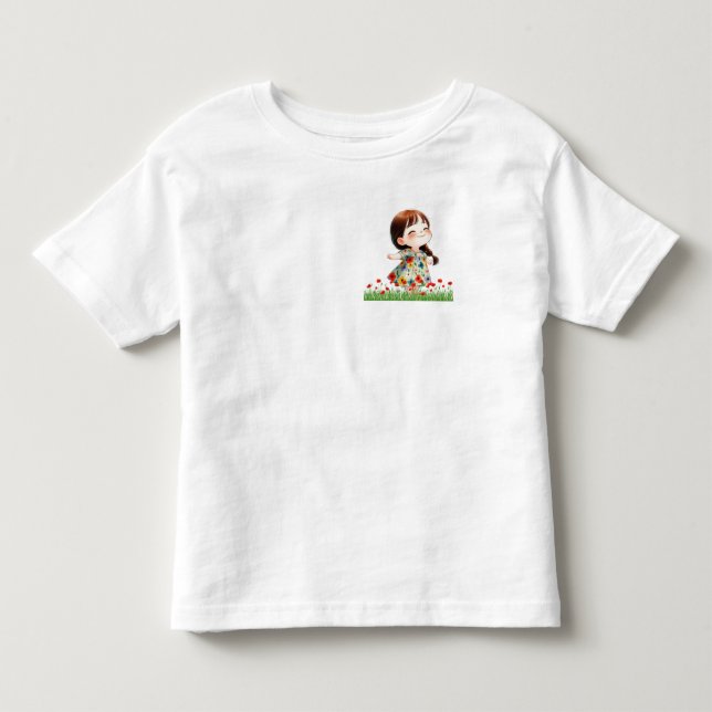 Söt liten flicka i blomsterfält Barn- T Shirt (Framsida)