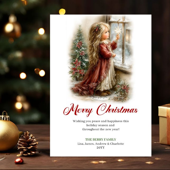 Söt liten flicka Julscen hälsning Julkort (Pretty Cute Little Girl Christmas Scene Greeting

)