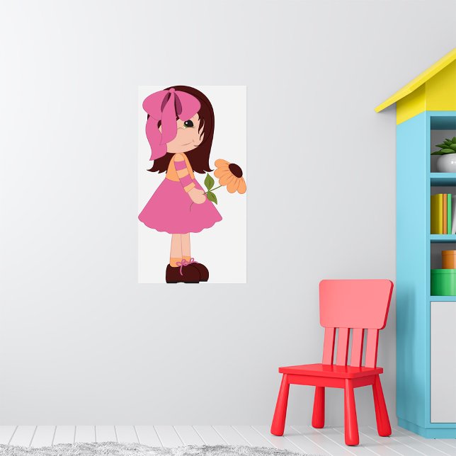 Söt liten flicka med blommig rosa klänning poster (Skapare uppladdad)