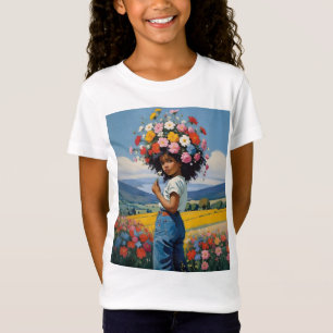 Söt liten flicka med blommor i håret t shirt