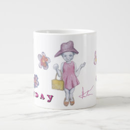 Söt liten flicka med handväska som klär upp sig jumbo mugg