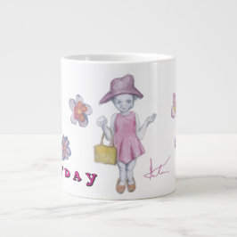 Söt liten flicka med handväska som klär upp sig jumbo mugg