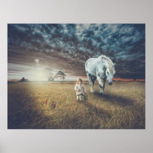 Söt liten flicka och hennes häst "Bästa vänner" Poster