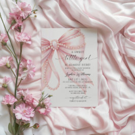 Söt liten flicka Pärlrosa båge Baby Shower Inbjudningar