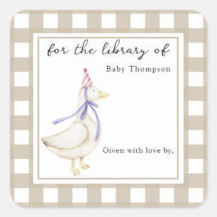 Söt liten gås för biblioteket av fyrkantigt klistermärke