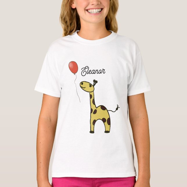 Söt liten giraffe med ballonger Shirt T Shirt (Framsida)