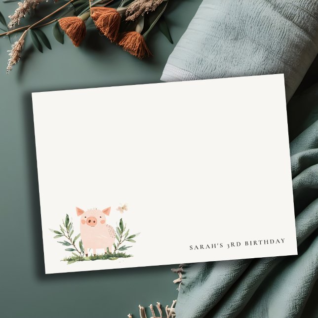 Söt Liten Gris Foliage Fjäril Barnkalas Anteckningskort (Skapare uppladdad)