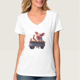 Söt liten gris jobbar på en korvstånd t shirt