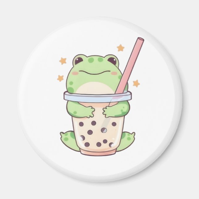 Söt liten groda som kramar om bubbelteacupen magnet (Framsidan)