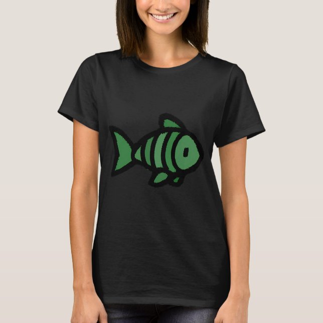 Söt Liten Grön Fisk T Shirt (Framsida)