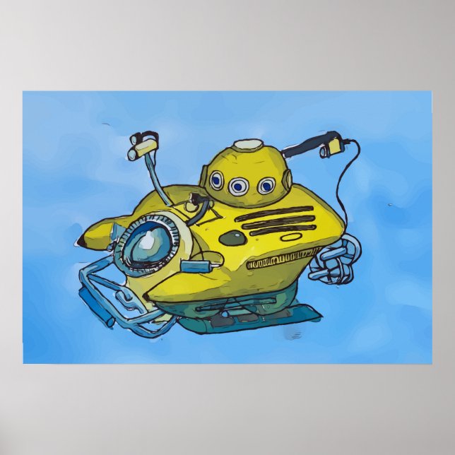 Söt liten gul ubåt i blått vatten poster (Framsidan)