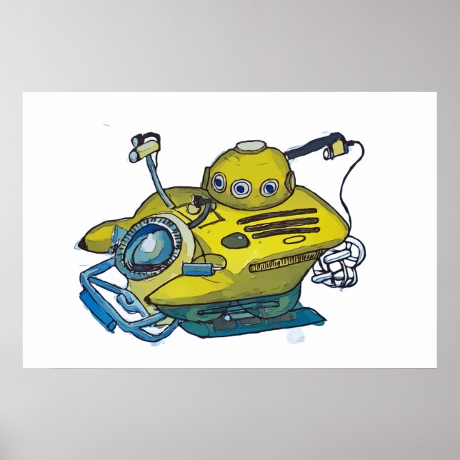 Söt liten gul ubåt i blått vatten poster (Framsidan)