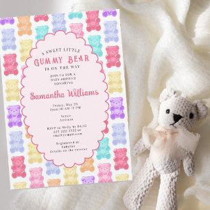 Söt liten gummibärsrosa baby shower inbjudningar