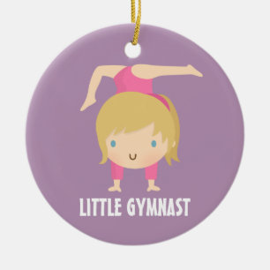 Söt liten gymnast Blond flicka Gymnastik Anpassad Julgransprydnad Keramik