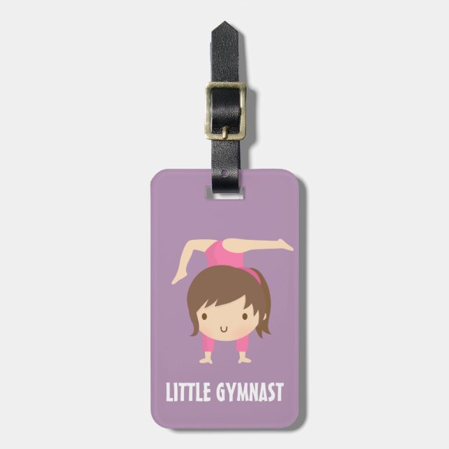 Söt liten gymnastikflicka Gymnastik Pose Bagagebricka (Vertikal Framsida)