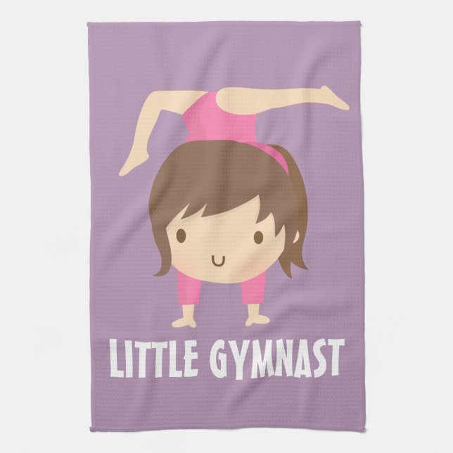 Söt liten gymnastikflicka Gymnastik Pose Kökshandduk (Vertikal)