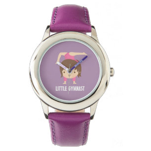 Söt liten gymnastikflicka gymnastikpose armbandsur