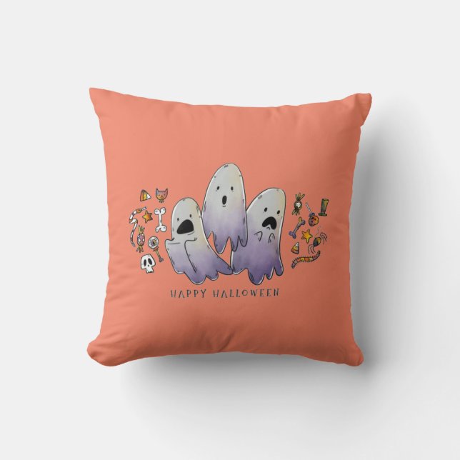 Söt liten Halloween-häxa och kattunge Kudde (Framsida)