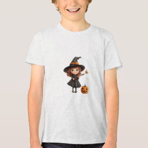 Söt Liten Häxa Flyger på Kvast Glad Halloween T Shirt