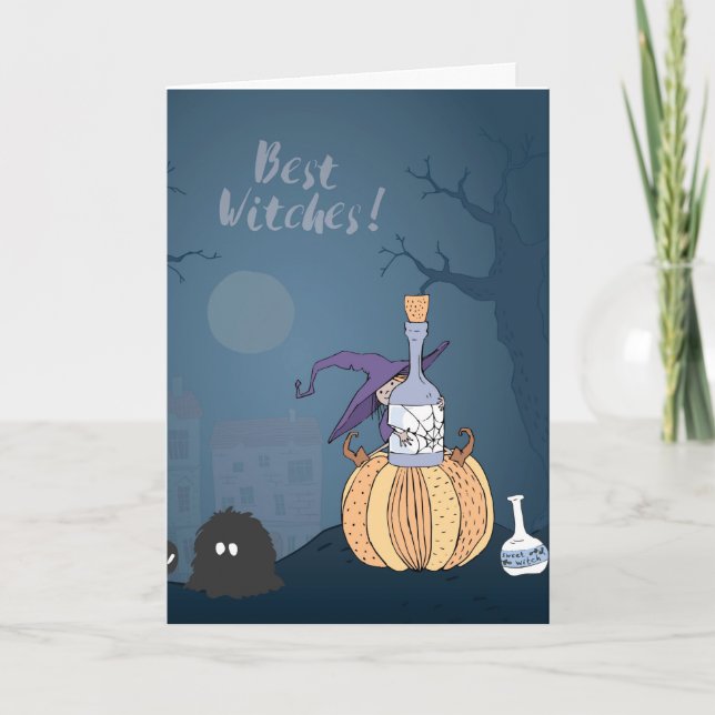 Söt Liten Häxa Halloween Grattiskort Helgkort (Framsida)