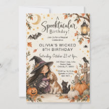 Söt Liten Häxa Halloween Vattenfärg Födelsedag