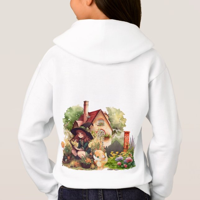 Söt Liten Häxa Och Räv |  T Shirt (Baksida)