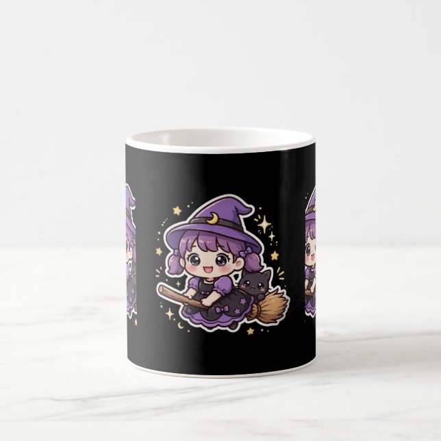 Söt Liten Häxbroomstick Halloween Kaffe Mugg (Center)