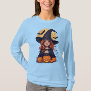 Söt Liten Häxhustru Pumpa Fladdermus Scen Stil T Shirt