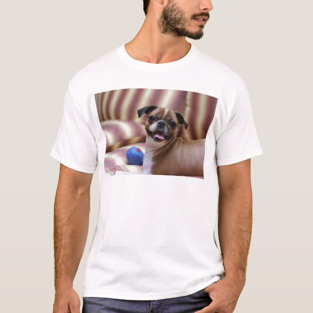 Söt liten hund med sin favoritkula tee shirt (Framsida)