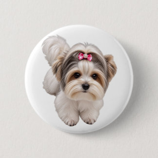 Söt liten hund valp porträtt rund pin knapp