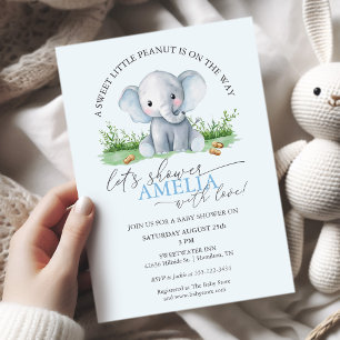 Söt Liten Jordnöt Elefant Baby Pojke Bebis Shower Inbjudningar
