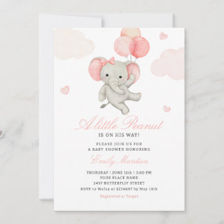 Söt liten jordnöt Elefant flicka rosa Baby shower  Inbjudningar