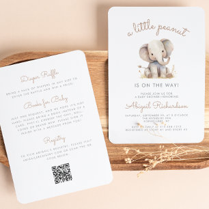 Söt Liten Jordnöt Elefant QR-kod Baby Shower Inbjudningar
