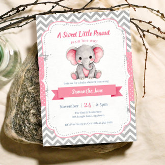 Söt Liten Jordnöt Rosa Elefant Babyfirande Inbjudningar