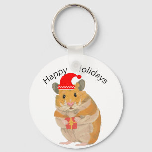 Söt liten julhamster som håller en present nyckelring
