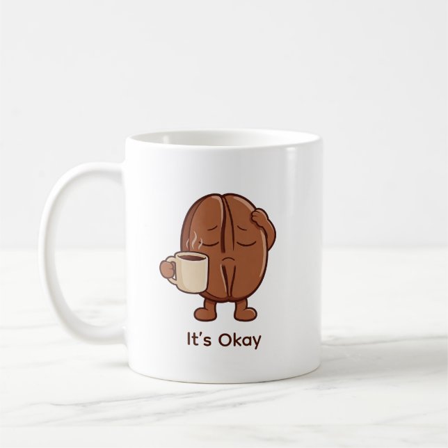 Söt Liten Kaffebojne Som Gör Sitt Bästa Kaffemugg (Vänster)