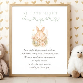 Söt Liten Kanin Baby Shower Sena Natt Blöjor Poster