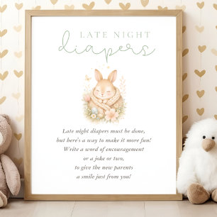 Söt Liten Kanin Baby Shower Sena Natt Blöjor Poster