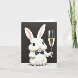 Söt liten kanin med champagnekort kort