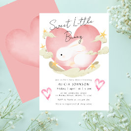 Söt Liten Kanin Söta Rosa Hjärtan Bebis Shower Inbjudningar