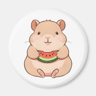 Söt liten kapybara som äter en skiva vattenmelon magnet