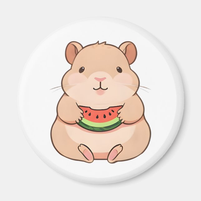 Söt liten kapybara som äter en skiva vattenmelon magnet (Framsidan)