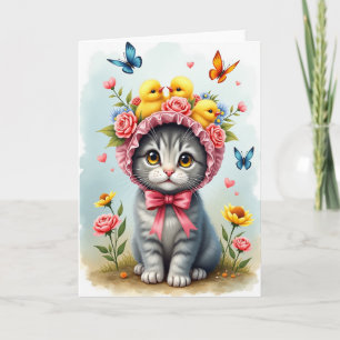 Söt liten katt Blommig Morsdagskort Kort