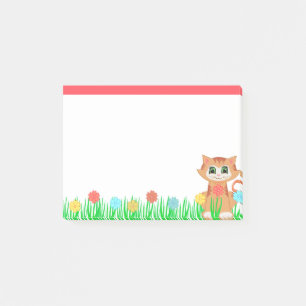 Söt liten katt, blommor & gräs post-it block