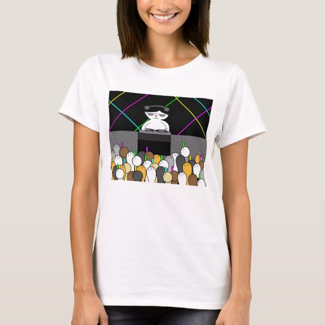 Söt Liten Katt DJ Rave Dansfest T Shirt (Framsida)