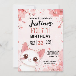 Söt Liten Katt Födelsedagsfest Inbjudningar