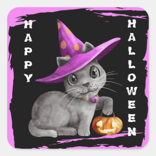 Söt liten katt Halloween för barn Fyrkantigt Klistermärke