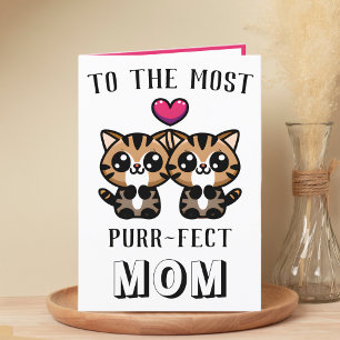 Söt Liten Katt Kattunge Puns Mamma Glad Födelsedag Tack Kort