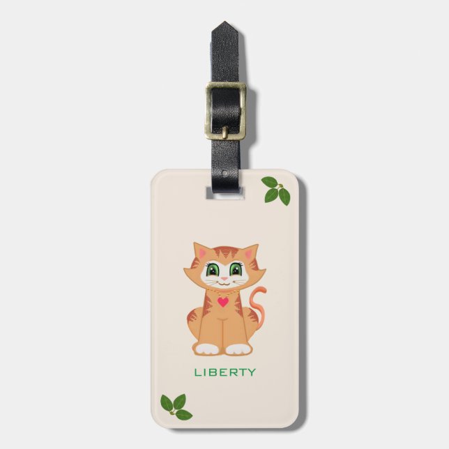 Söt liten katt & lagerblad bagagebricka (Vertikal Framsida)