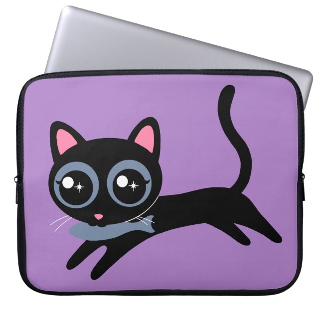 Söt Liten Katt med Fiskpresent till Flickor Laptop Fodral (Framsidan)